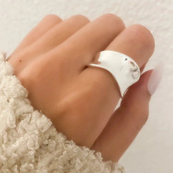 925 Sterling Silver Asymmetric Chunky Ring Band Midi Ring Thumb Ring Adjustable - Picture 1 of 10